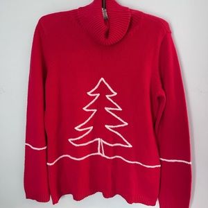 Liz Claiborne Red Christmas Embroidered Sweater Turtleneck sz S